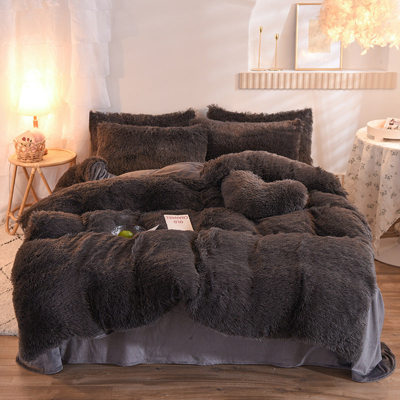 Luxury Thick Fleece Duvet Cover Queen King Winter Warm Bed Set