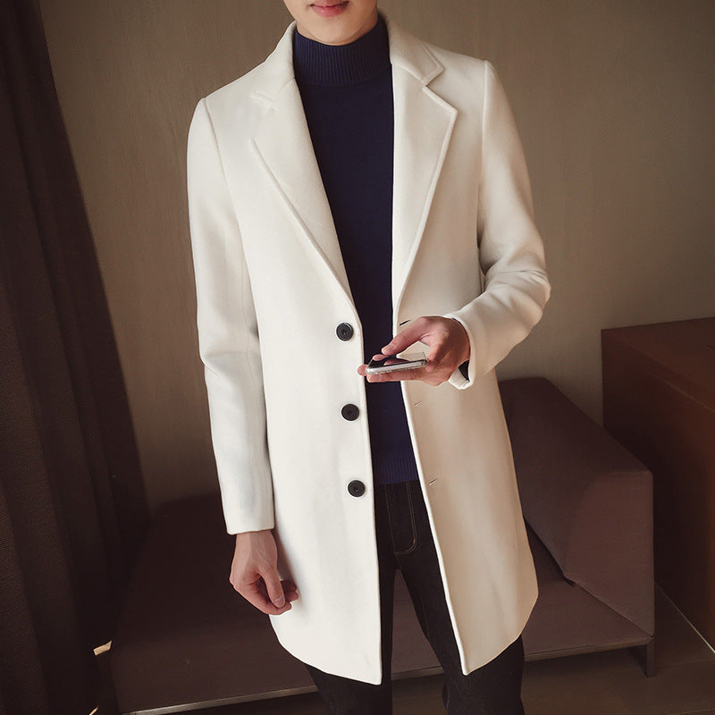 Men's mid-length trench coat Korean style slim woolen coat