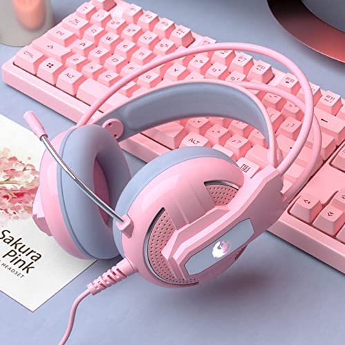 Pink Headset Girls Cute Mobile Phone Computer Game PS Luminous Wired Headset 3D Sterio With Microphone