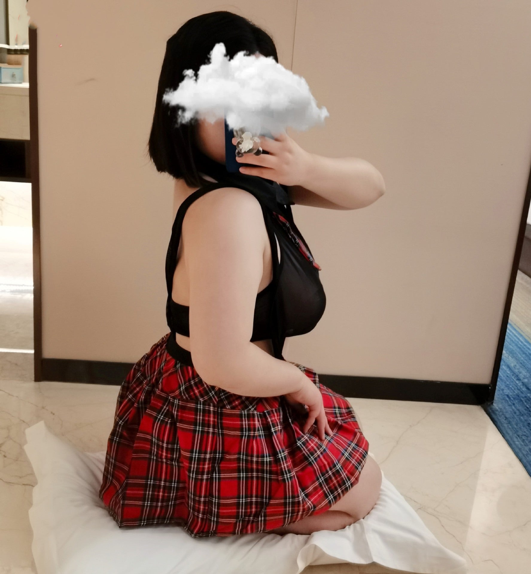 Big Size Fat MM Temptation To Tease Hot Passion Suit Clothes Plaid Skirt