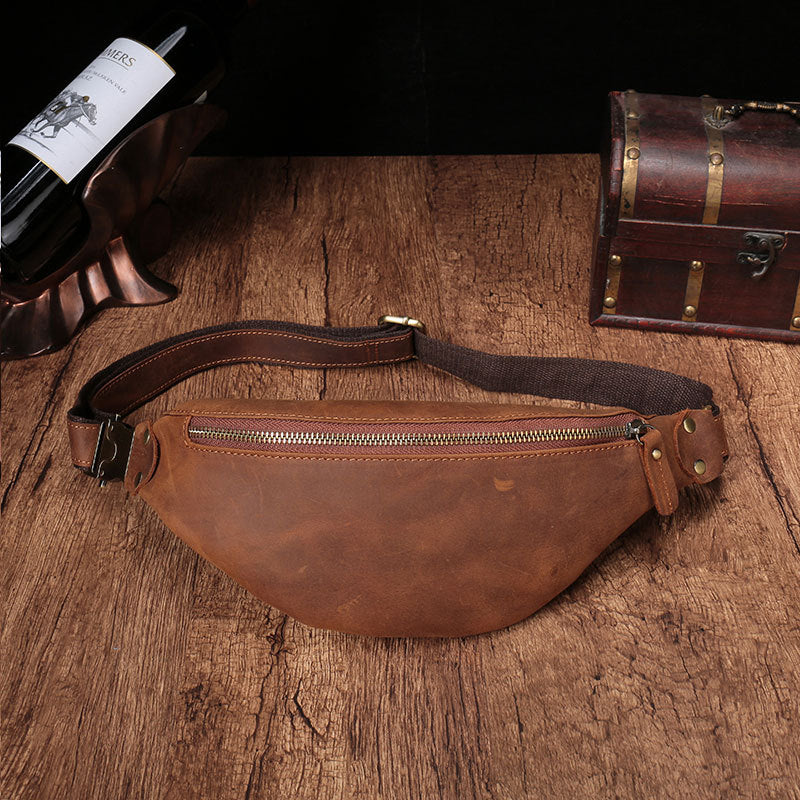 Leather men's cell phone belt bag