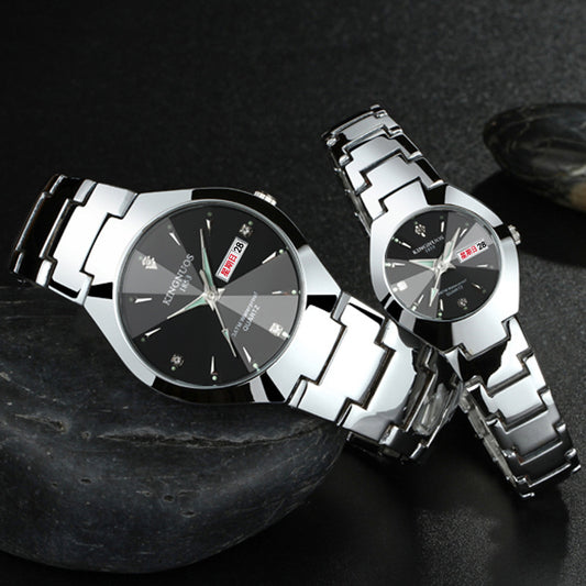 Automatic quartz non-mechanical tungsten steel couple watch