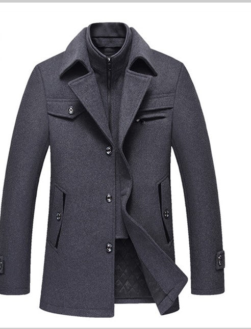 Men Woolen Coats Winter Slim Fit Warm Overcoats Brand Detachable Collar Casual Wool Blends Trench Coats SL-F053