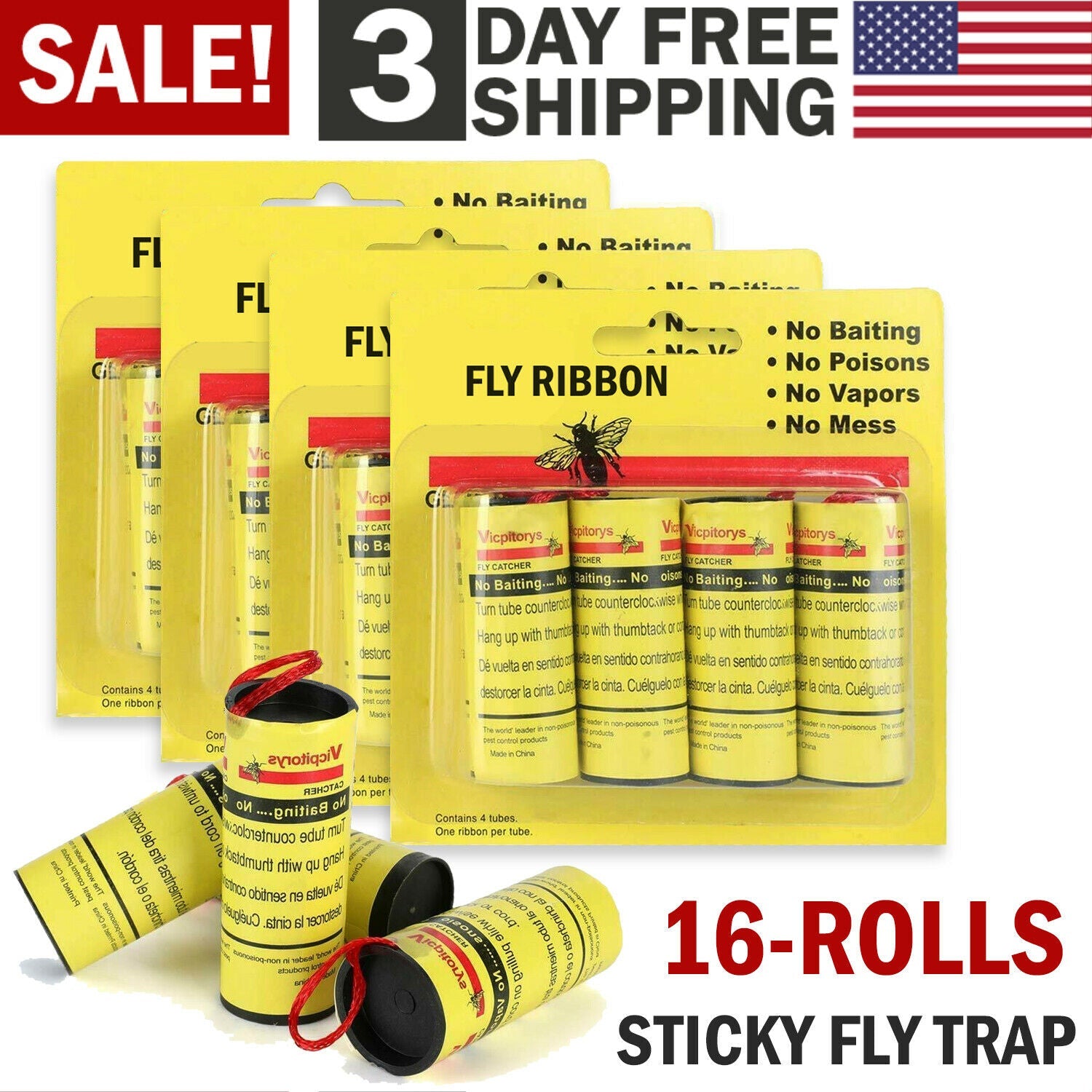 Insect Bug Fly Glue Paper Catcher Trap Ribbon Tape Strip Sticky Flies 16 Rolls