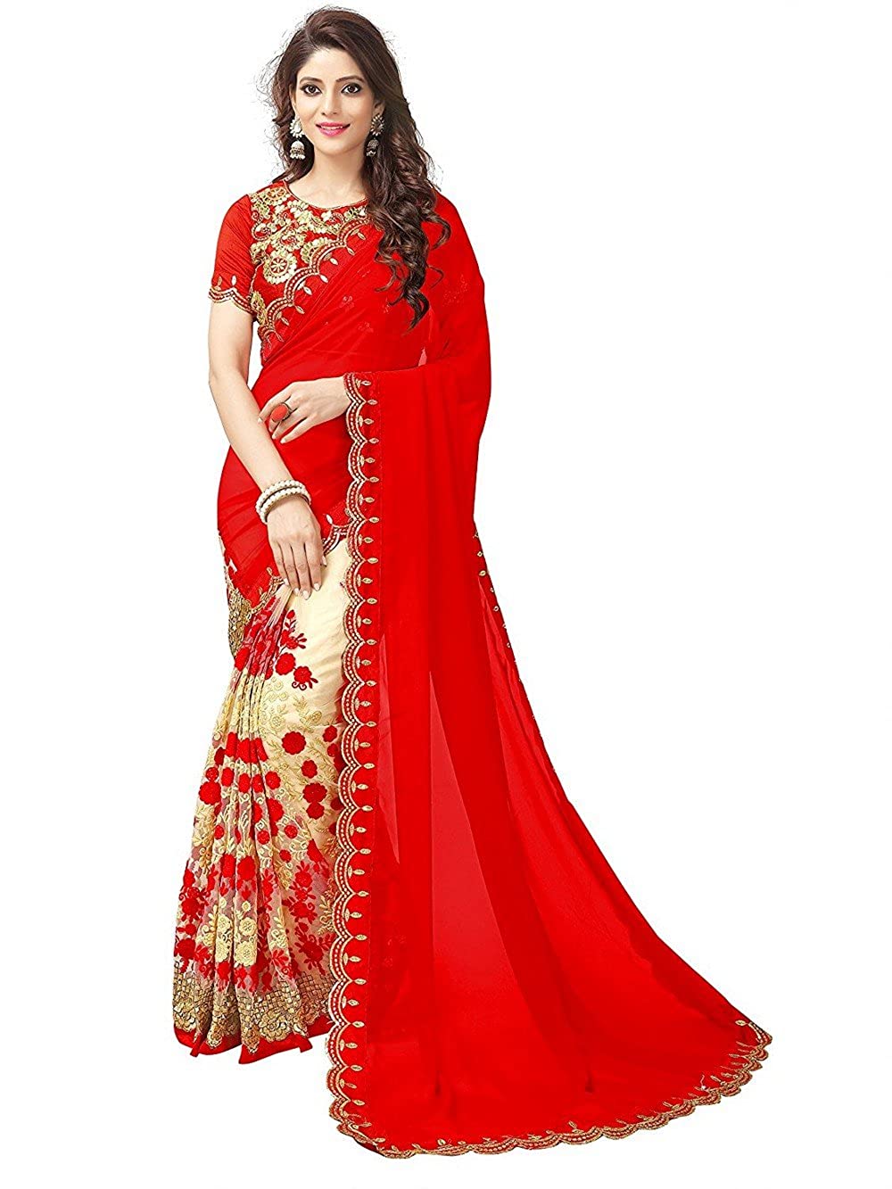 Women's Tant Georgette Saree With Blouse Piece Indian Sari Traditional Saree Wedding Dress Handmade Famous Actress Style Party Wear Free Size  Ethenic Wear Clothes For Women