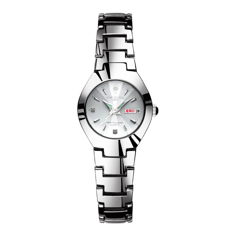 Automatic quartz non-mechanical tungsten steel couple watch