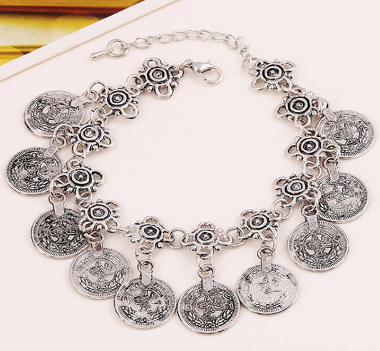 European and American retro tassel coin set bracelet