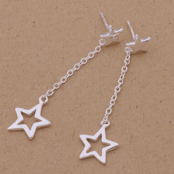 Star Bracelet Necklace Earrings Silver Plated Set