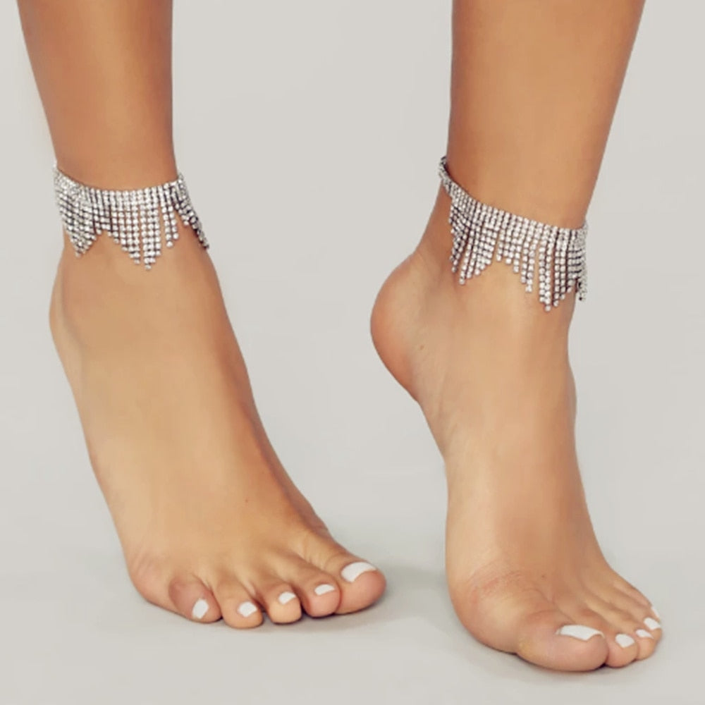 Tassel full diamond foot chain