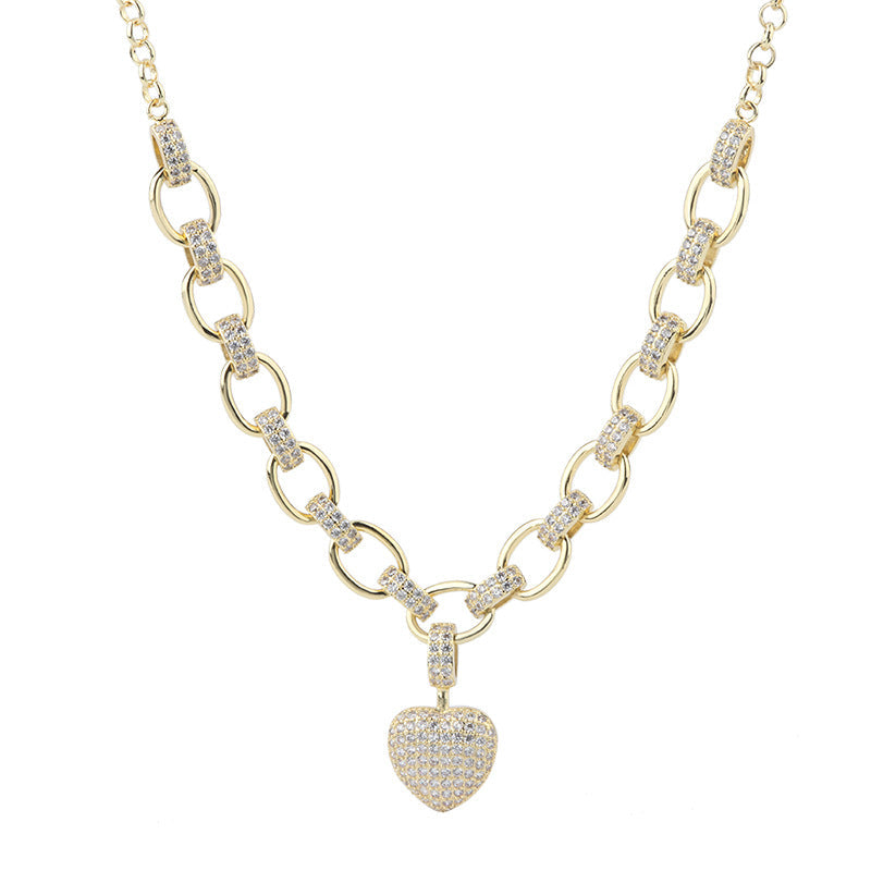 Micro Inlaid Heart-Shaped Necklace And Bracelet Set