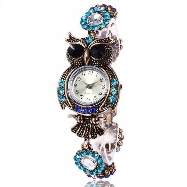 Elegant Vintage Stainless Steel Quartz Owl Shaped Wrist Watch For Women