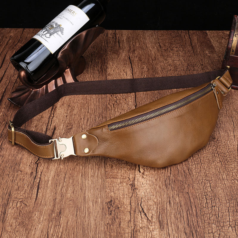 Leather men's cell phone belt bag