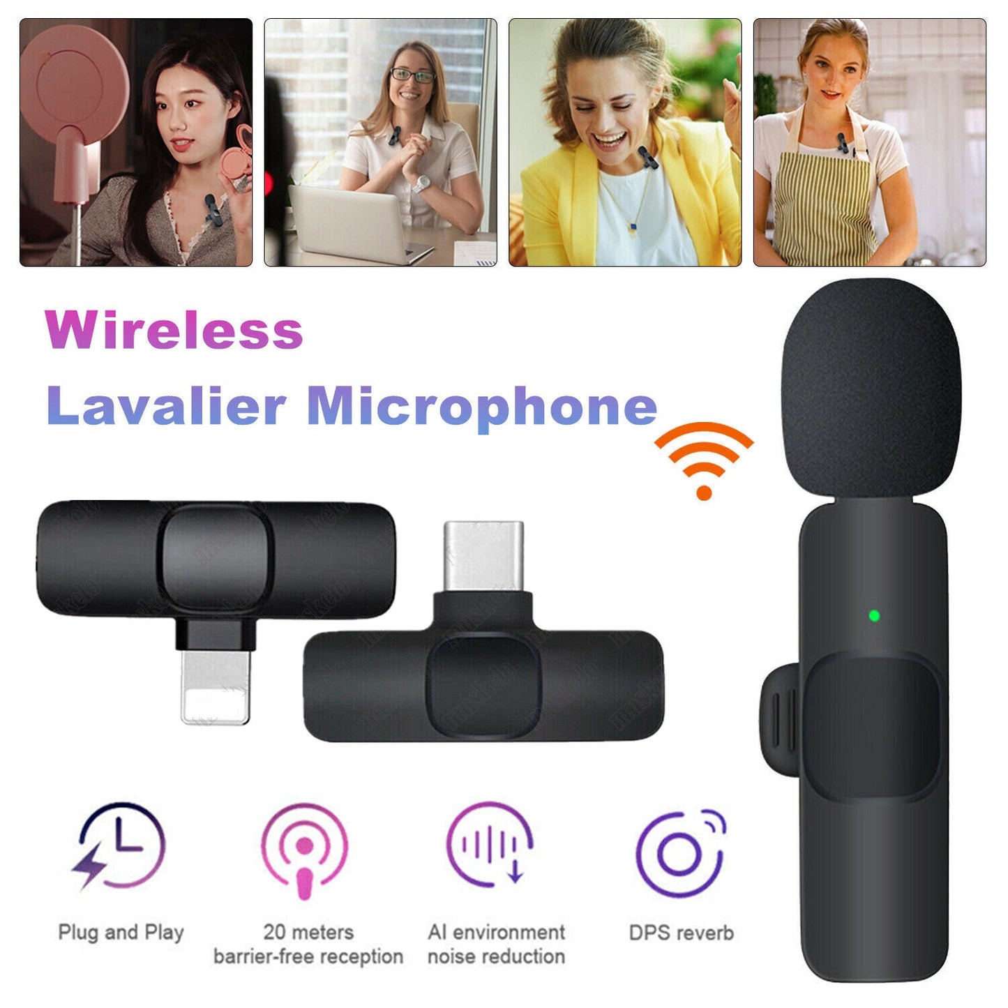 Lavalier Mini Microphone Wireless Audio Video Recording With Phone Charging Wireless