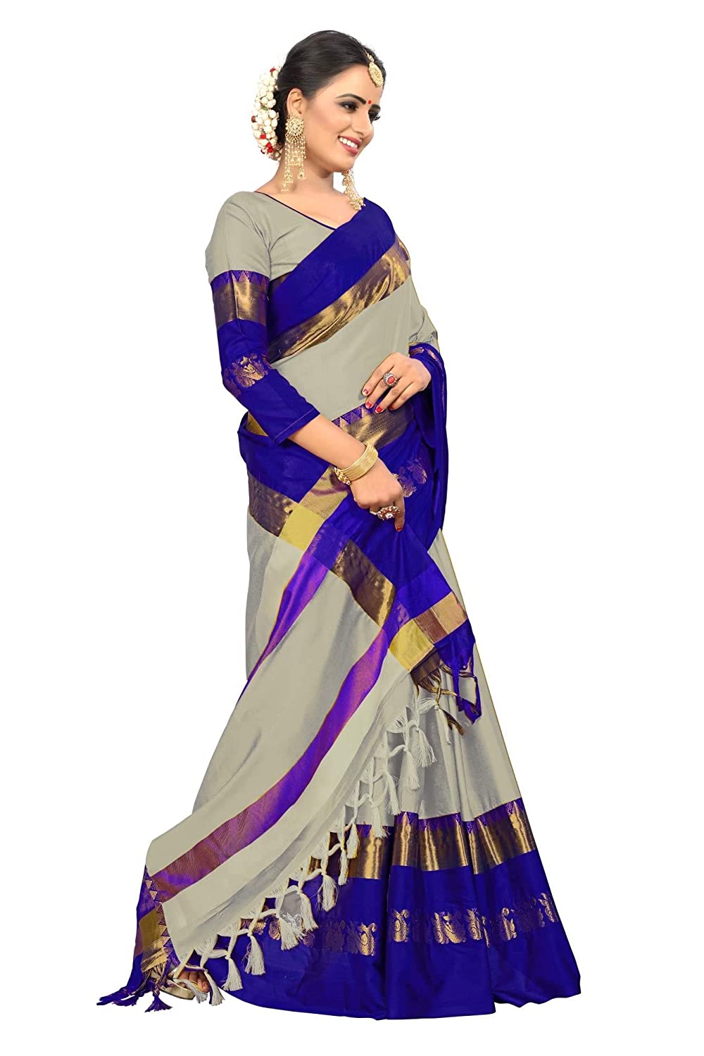 Designer Sarees Women's Banarasi Cotton Silk Saree With Blouse Piece Indian Sari Traditional Saree Wedding Dress Handmade Famous Actress Style Party Wear Free Size Ethenic Wear Clothes For Wo