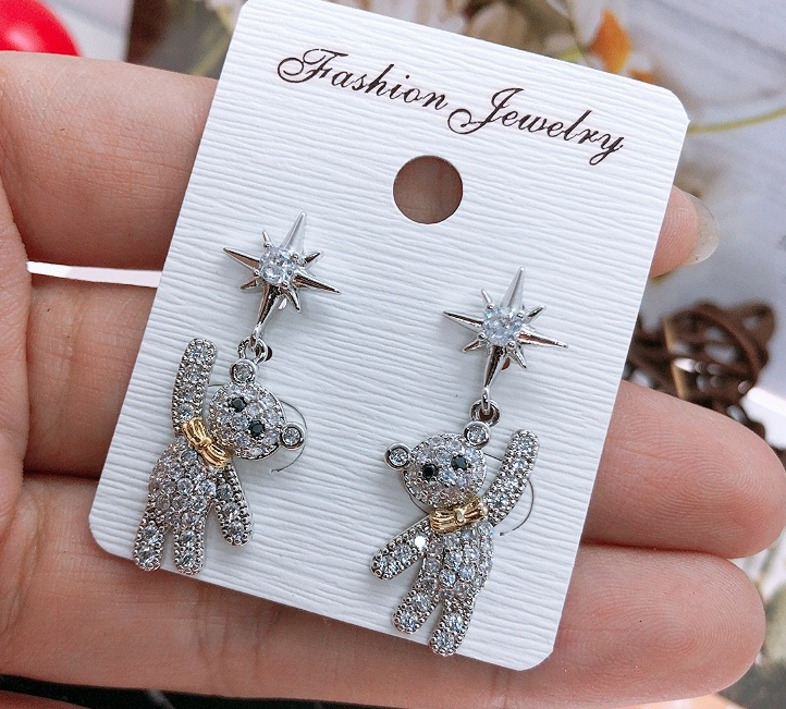 Female bear silver earrings