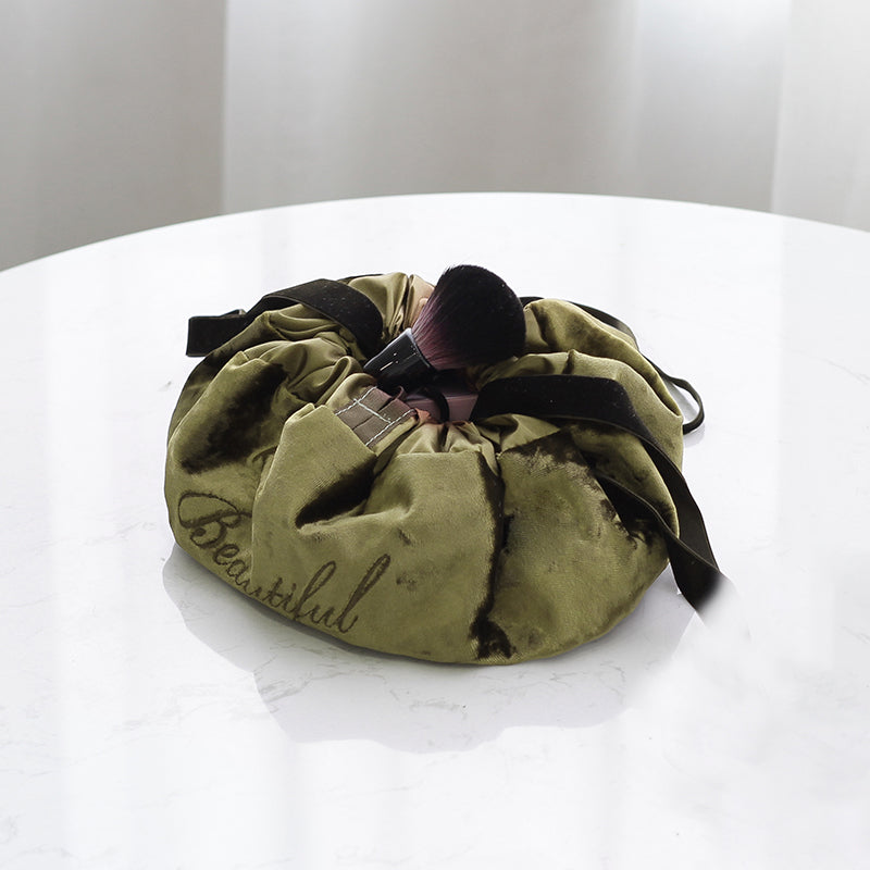 Large capacity portable drawstring cosmetic bag