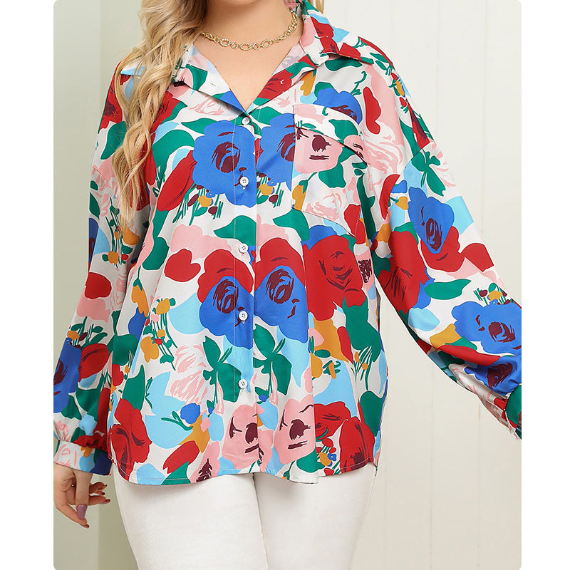 Women's Casual Printed Plus Size Long Sleeve Shirt