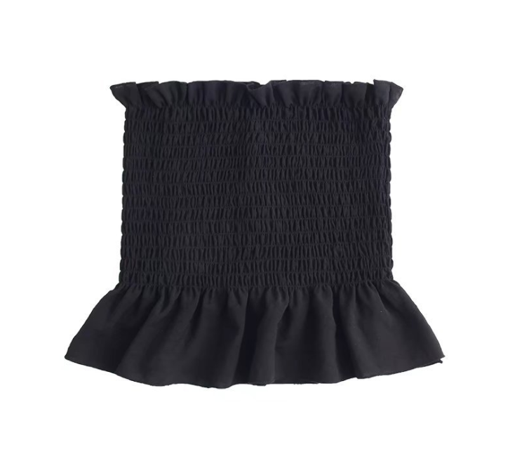 Aproms Soft Knit Peplum Tank Top Streetwear Ruffles Strapless Tube Women Fashion Elastic Crop Top Sexy Bustier Tee Feamle Camis