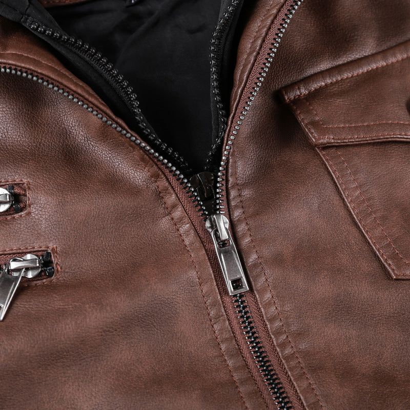 Men's Washable Pu Leather Jacket With Removable