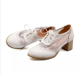 Thick and round head lace single shoes four seasons shoes large size women's shoes women's shoes