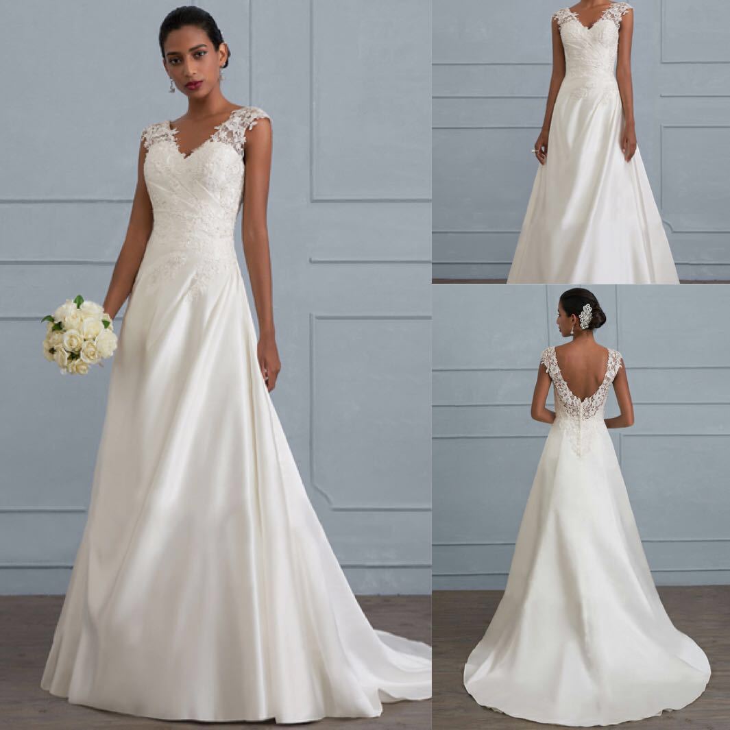 One-shoulder V-neck fishtail lace trailing wedding dress