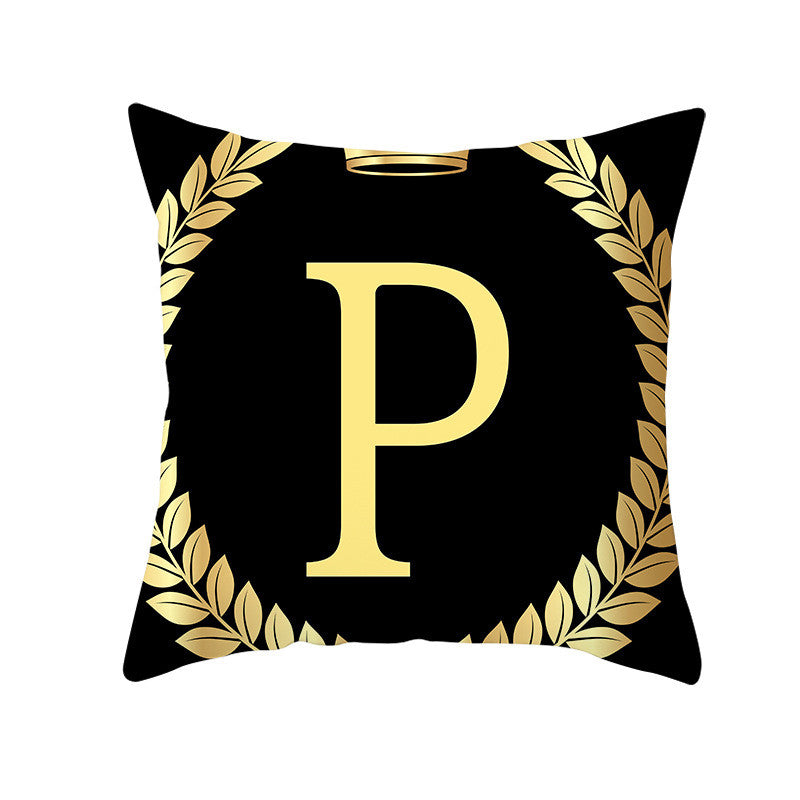 Black Gold Letter Peach Skin Pillowcase Crown Sofa Cushion Cover Customization