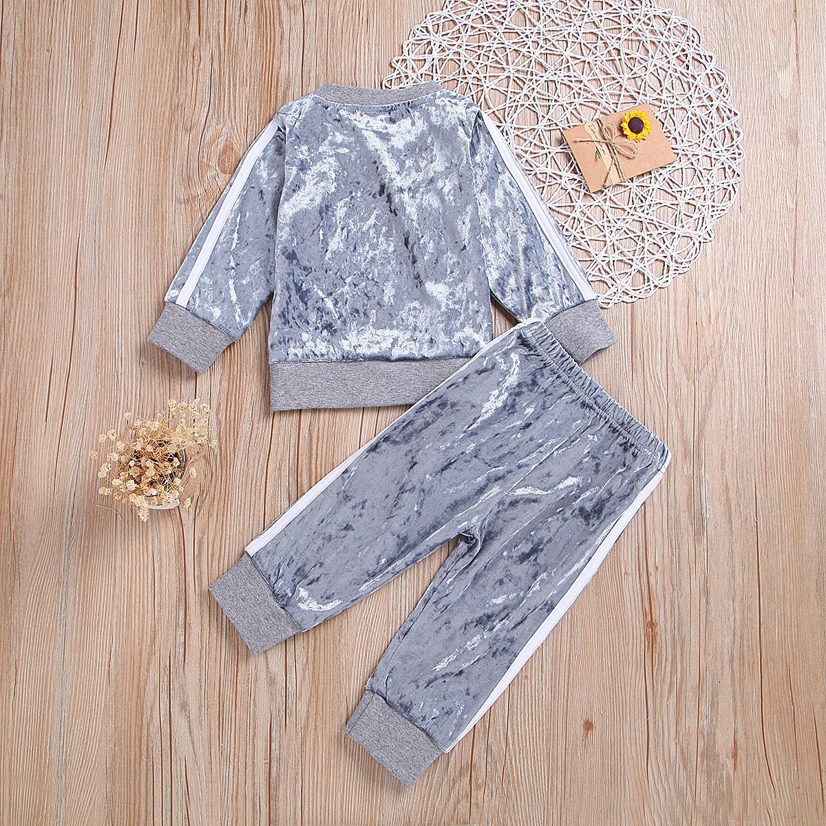 Breathable Clothes Set Cute Fashion O-Neck Long Sleeve Gold Velvet Sweatshirt Trousers Soft Outfits Baby Girls Tracksuit Sets