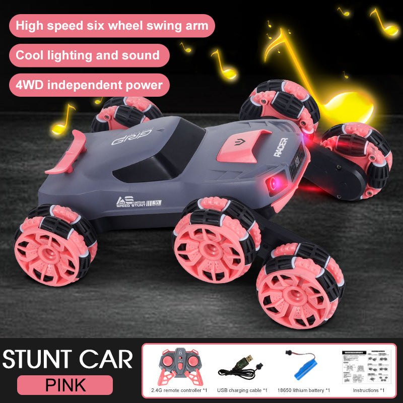 Remote Control Six-Wheel Swing Arm Stunt Car High-Speed Four-Wheel Drive Drift Off-Road Climbing Boys Rotating Deformation Remote Control Car