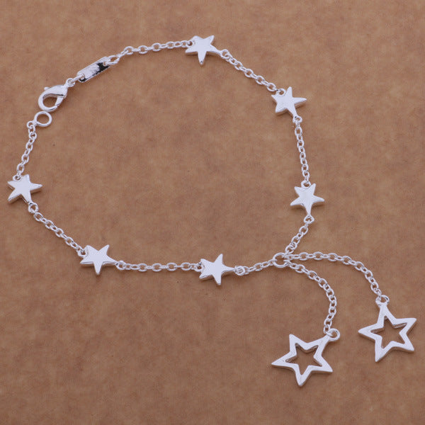 Star Bracelet Necklace Earrings Silver Plated Set