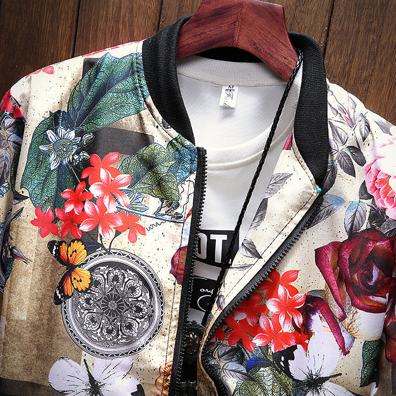 Fashion Printed Men's Casual Stand Collar Jacket