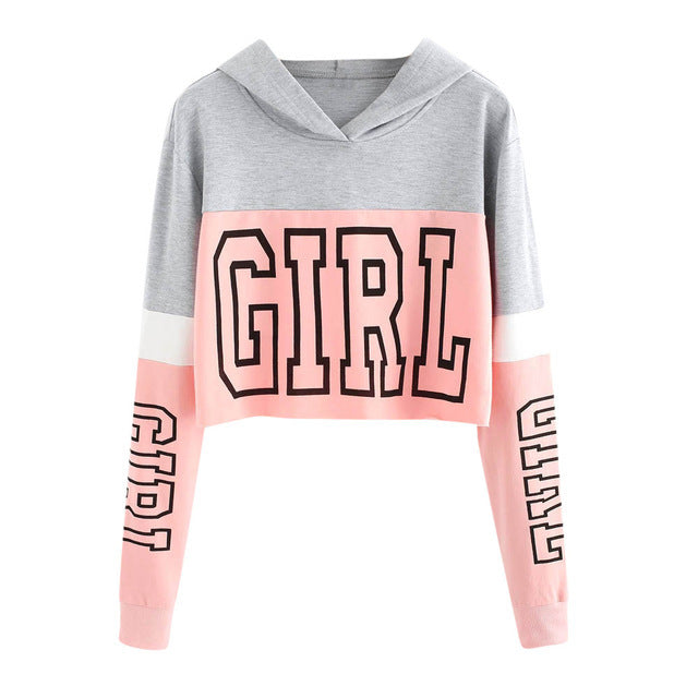 Crop Top Hoodie  Sweatshirt Hoodies Women Patchwork Lett