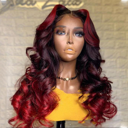 Mid-Point Burgundy Mixed Black Long Curly Wig