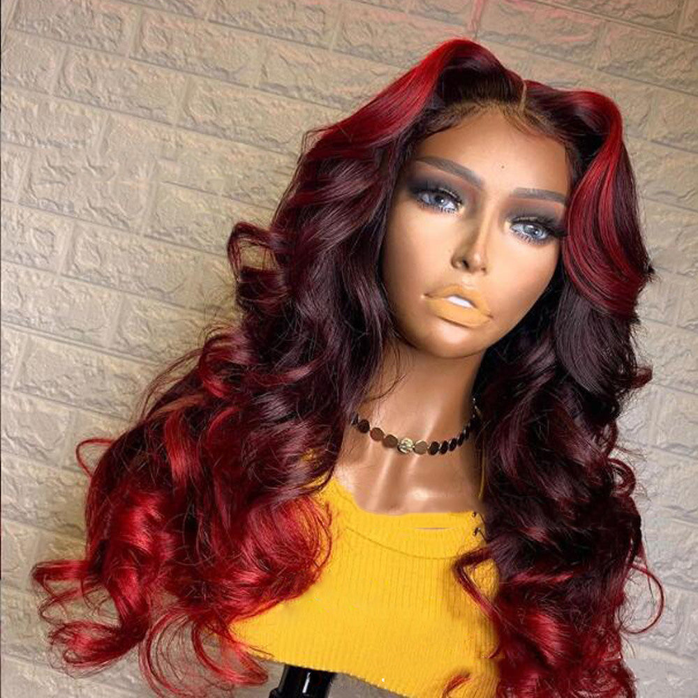 Mid-Point Burgundy Mixed Black Long Curly Wig