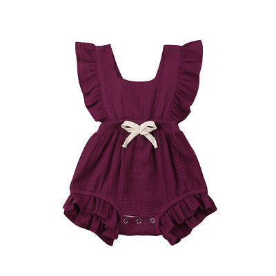 Lotus leaf lace sleeve bow baby dress