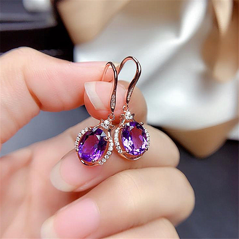 Korean Version Of Austrian Purple Diamond And Red Diamond CrystalEarrings