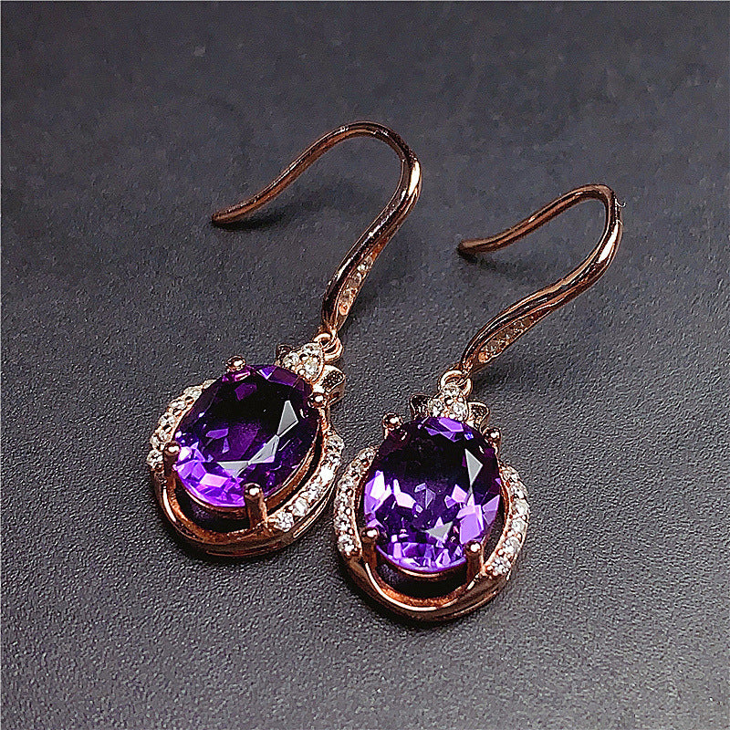 Korean Version Of Austrian Purple Diamond And Red Diamond CrystalEarrings