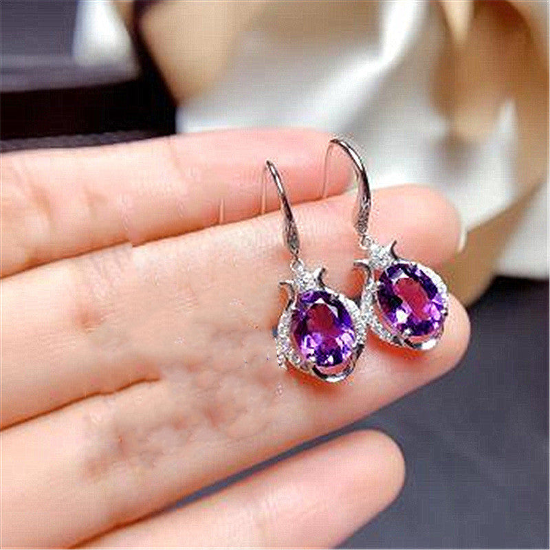 Korean Version Of Austrian Purple Diamond And Red Diamond CrystalEarrings