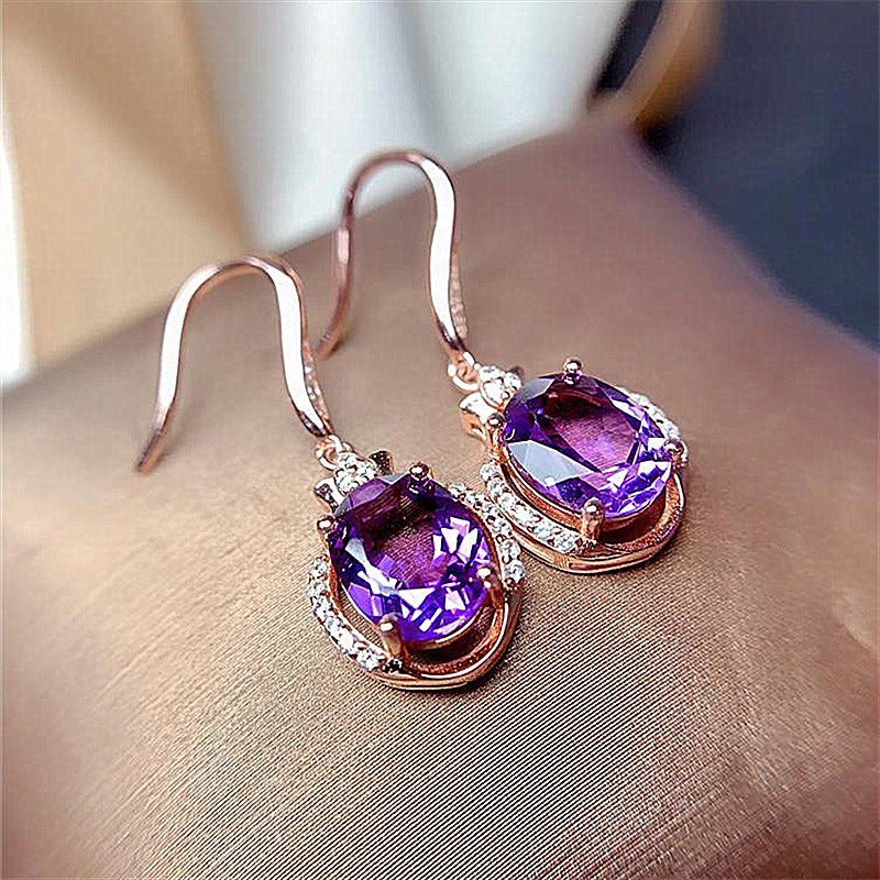 Korean Version Of Austrian Purple Diamond And Red Diamond CrystalEarrings