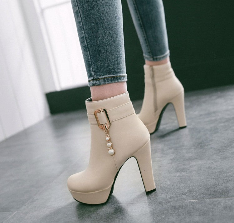 Waterproof Platform Thick Heel Large Size Women's Shoes Side Zipper Foreign Trade Shoes