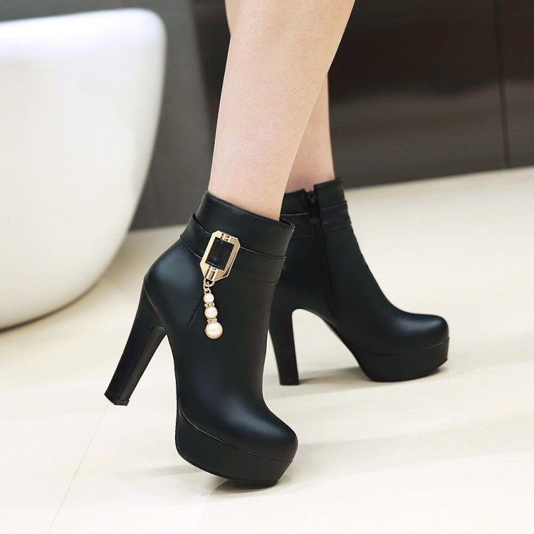 Waterproof Platform Thick Heel Large Size Women's Shoes Side Zipper Foreign Trade Shoes