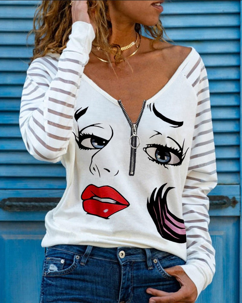 Women's New Spring Long Sleeved Printed T Shirt