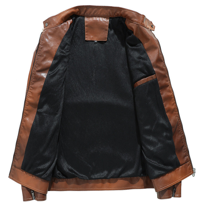 Men's Gradient PU Stand Collar Leather Jacket