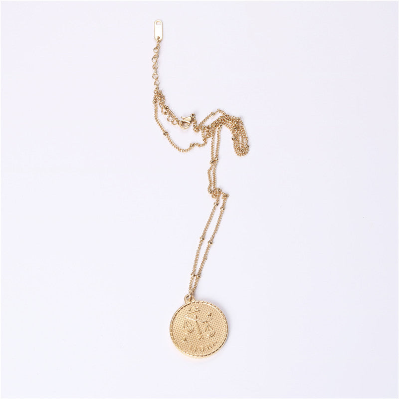 Twelve 12 Constellation Coin Necklace Female Double-sided Gold Coin Pendant Trendy Net Red Student Clavicle Chain Necklace Titanium Steel