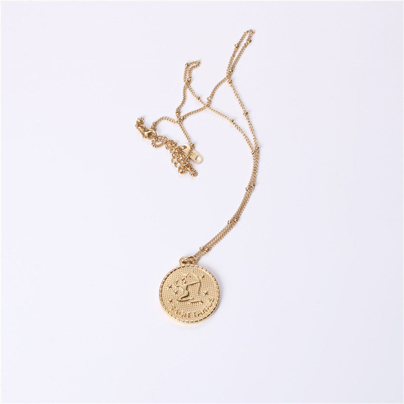 Twelve 12 Constellation Coin Necklace Female Double-sided Gold Coin Pendant Trendy Net Red Student Clavicle Chain Necklace Titanium Steel