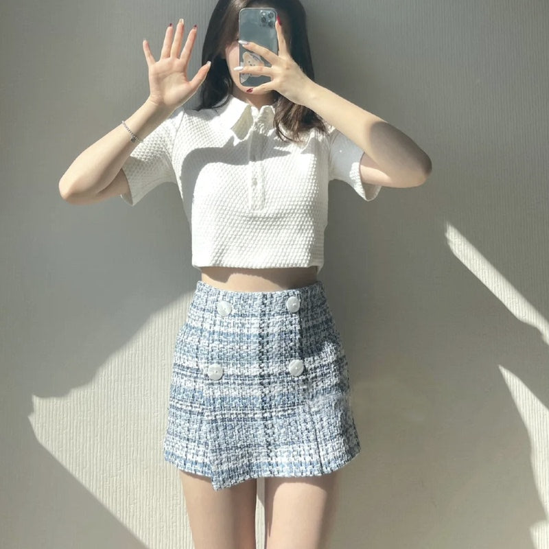 Cropped Short White Top With Short Sleeves