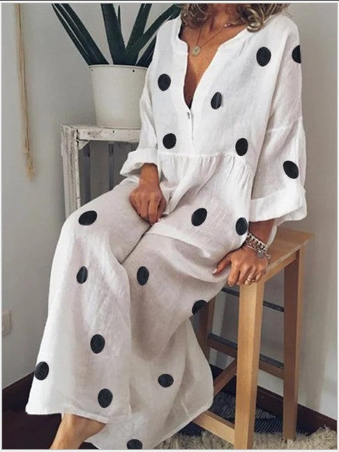 Hot Selling European and American Fashion Women's Maxi Bohemian Polka Dot Print Dress