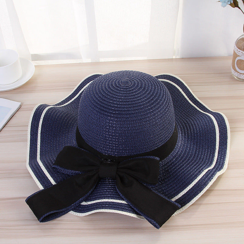 Summer Sun Hat Women Straw Hats Sunshade Panama  Fashion Bow Beach Hat Foldable Travel Caps