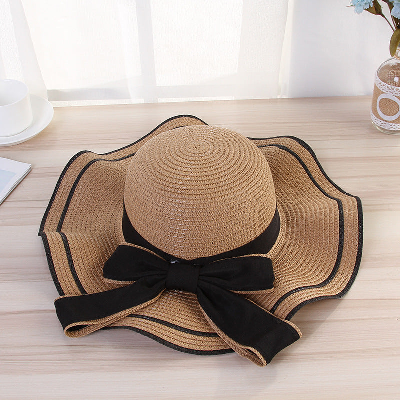 Summer Sun Hat Women Straw Hats Sunshade Panama  Fashion Bow Beach Hat Foldable Travel Caps