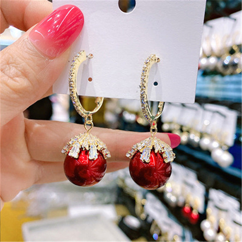 High Sense Of Temperament Fashion Earrings Female French Net Red Pearl Earrings