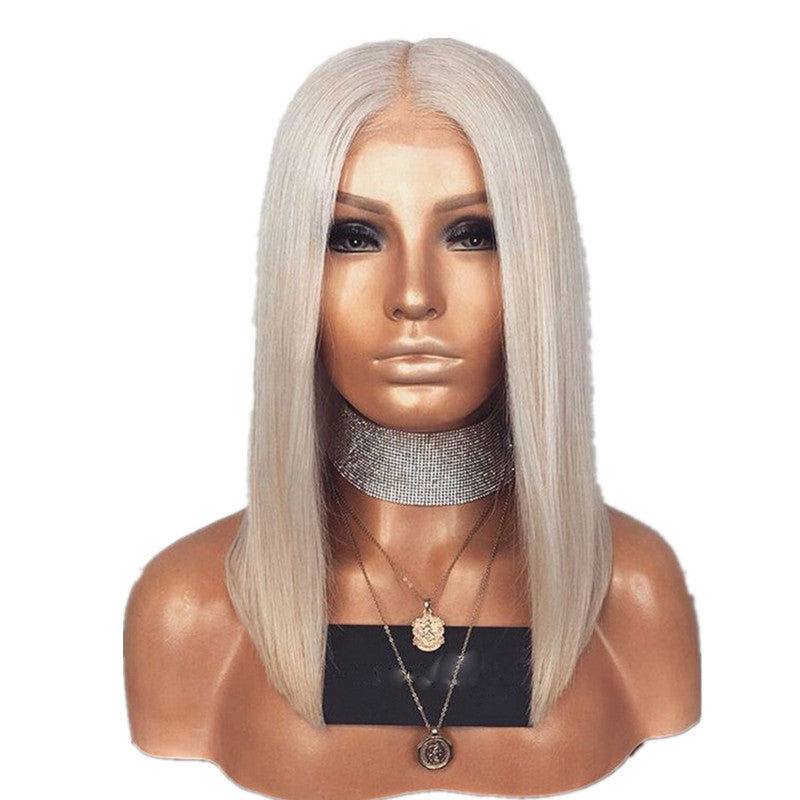 Wig Female Short Hair Inner Buckle Middle Long Hair Silver Gray Chemical Fiber Hair